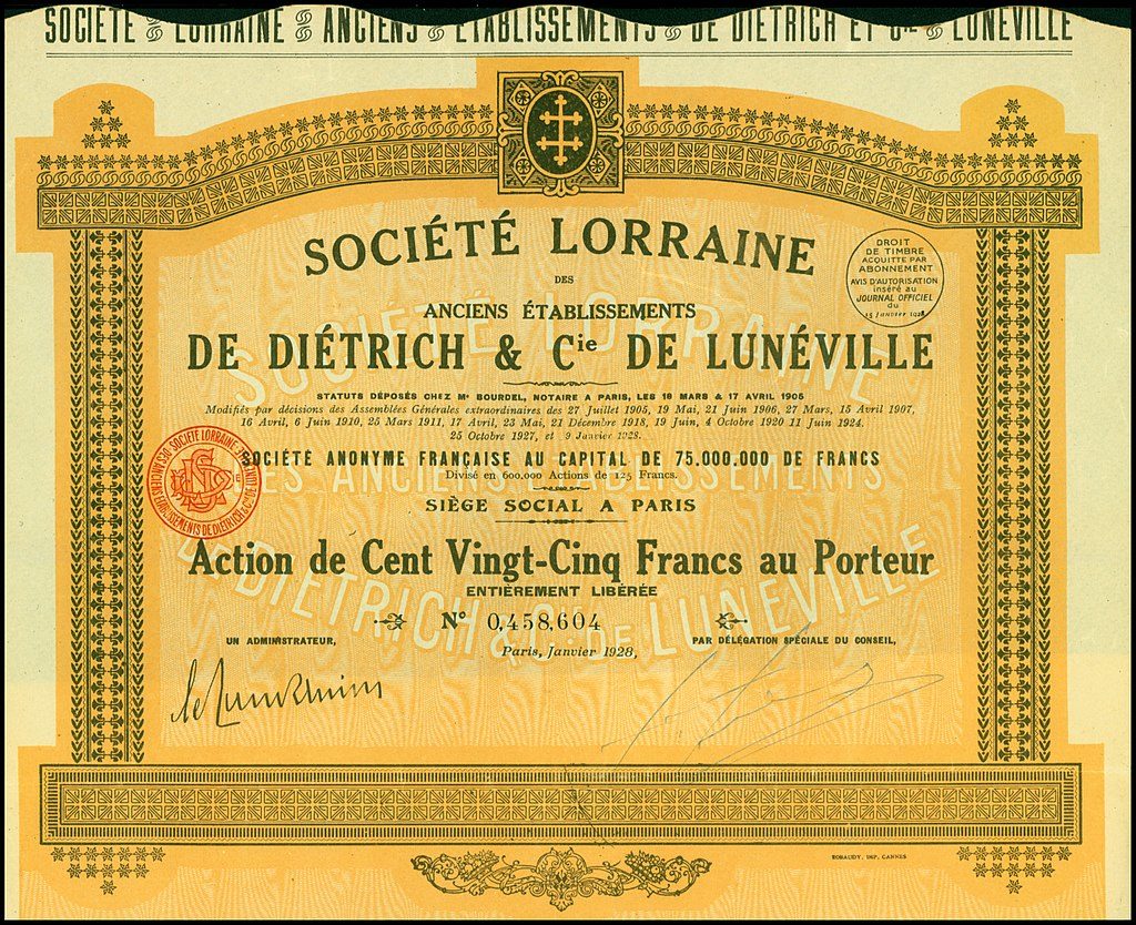 Un foglio azionario della Lorraine-Dietrich (1908)